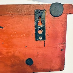 Red Rustic Wall Shelf With 6 Brass Hooks Farmhouse Mud Room Decor Cottage 28”