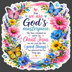 Christian Sticker Vinyl Decal Ephesians 2:10 God’s Masterpiece Scripture
