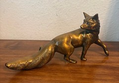 Antique Vintage English Solid Brass Bronze FOX Figurine – 9″