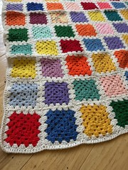 VTG Handmade Crochet Granny Square Afghan White 62×48 Throw Cottage Chore