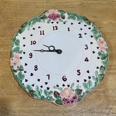 Laura Ashley Ceramic Floral Wall Clock Pink Purple White Embossed 10.5 Inch