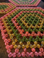 Retro Decor 60’s 70’s Boho Beaded Dolly Set of 3 Pink, Amber & Green Large/Small