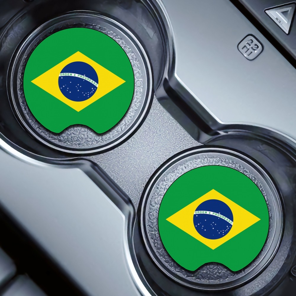 2 Pcs BRAZIL Car Cup Holder Coaster Soft & Washable Non-Slip Neoprene Rubber