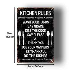 Distressed Black «Kitchen Rules» Metal Sign for Rustic and Farmhouse Kitchens
