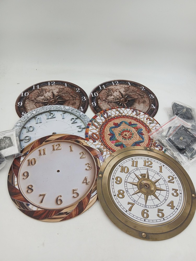 Wall Clock Kit Faces & Quartz Movements Multicolor Plastic DIY Lot of 6