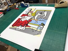 ROY LICHTENSTEIN Tintin Reading 39″ x 27.5″ Poster 1995 Pop Art Gray, White, Mul