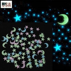 Glow In The Dark 50/100/200 ~ 3D Stars Half Moon Mix Color ~ Wall Decor 3 Sizes
