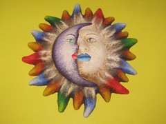 Mexican Folk Art Sun Moon Celestial Wall Plaque Signed Original – Please Read