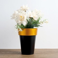 2 BLACK GOLD 6″ tall Metallic Round PLASTIC FLOWER PLANT POTS Party Supplies