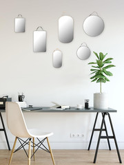 Various Velvet Edged Wall Mirrors, Multicolor, Set of 6