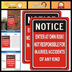 Enter At Your Own Risk Sign – 14×10″ Rust-Free Aluminum Warning Signs, 2 Pack