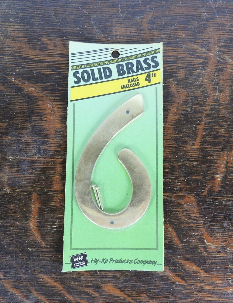Hy-Ko BR-40/6 Solid Brass Nail-On Decorative 6 House Number 4 in.
