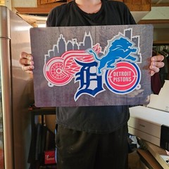 Detroit Sports Logo 12×18 inch metal poster.