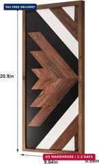 Set of 2 Aztec Wall Decor Wooden Framed, 20.9″x9.8″ Western Wall Art, Black Whit