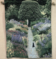 MWW Greg Gawlowski Cat in Garden Tapestry Woven Wall Hanging 35×42 Made in USA
