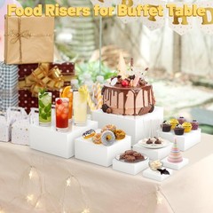 8 Pcs Buffet Food Risers,11 Large Acrylic Dessert Cupcake Table Stands White Fru