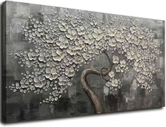 30×60 Inch White Flower Tree Canvas Wall Art Botanical