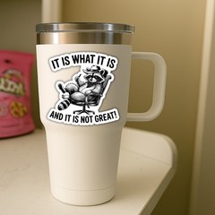 4pcs It Is What It Is and It’s Not Great Stickers – Funny Raccoon Meme Decals