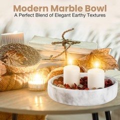 Marble Decorative Bowl 7.5″ Solid Marble Centerpiece Handmade Stone Fruit Bowl