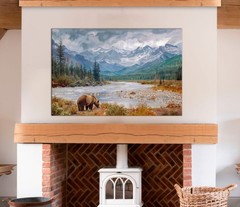 Grizzly Bear Canvas Print, Rustic Mountain Wall Decor, Glacier National Park Art