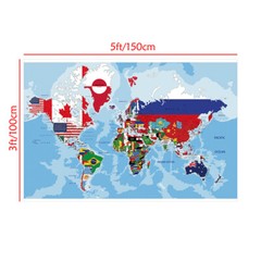 WORLD MAP COUNTRIES FLAGS POSTER WALL DECOR SIZE 59*39in