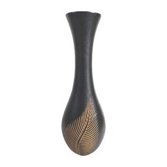 Vtg African Vase Hand Carved Leaf Design 15 In Tall 1 Lb 6 Oz.