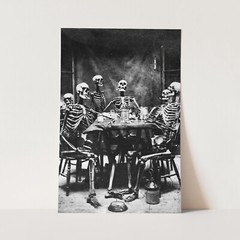 Skeletons Smoking Drinking Gothic Macabre Dinner 1865 Wall Art Poster Print
