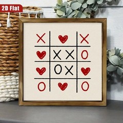 Hand Drawn X O Love Heart Grid Print Wooden Sign Neutral Tabletop Plaque