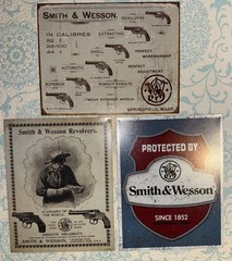 3 Metal Smith & Wesson Sign Lot ‘Protected By’ Art Sign Man Cave See Pictures!!