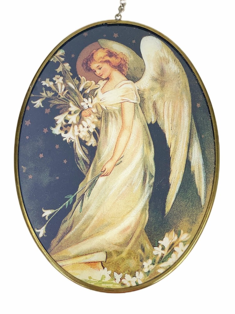 Art Deco Angel Oval Glass Suncatcher 6.5”x 4.75”