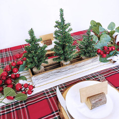 3 Pack Mini Canadian Pine Trees with Wood Bases Artificial Miniature