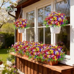 24 Bundles Artificial Flowers for Outdoors Fake Ferns UV Resistant Faux Spring