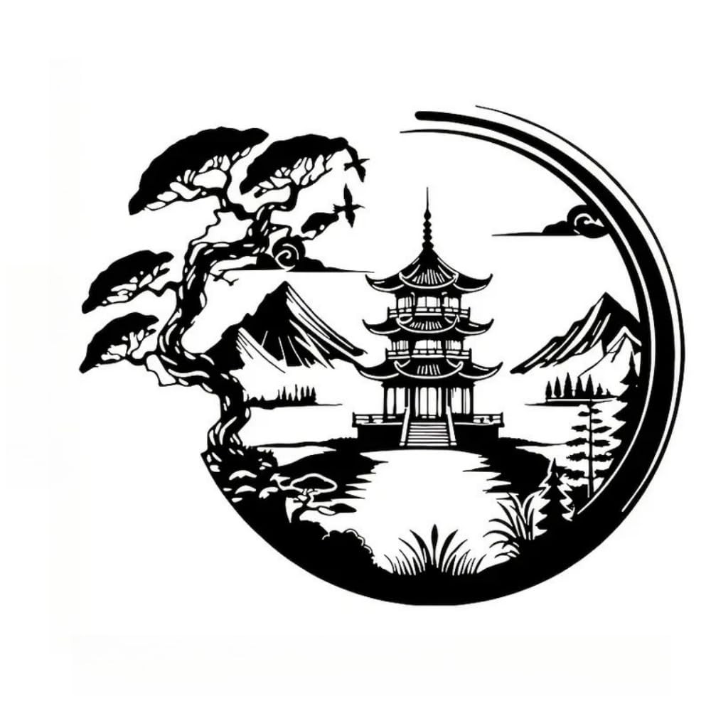 11.8 Inch Bonsai Tree Torii Gate Metal Wall Art Japanese Style Home Decor