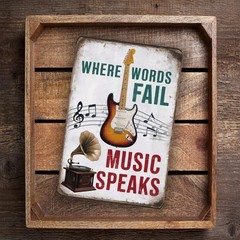 Where Words Fail Music Speaks Sign 8×12 Guitar Musical Notes