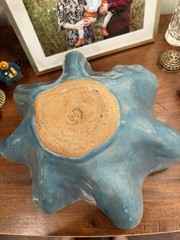 Handmade Large Blue Clay Decorative Wavy Asymmetrical Bowl Centerpiece-14” X 6”