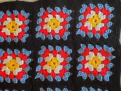 Handmade Granny Square Afghan Throw Blanket Black Trim 48″x56” Vintage