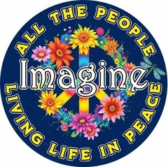 Imagine Peace Sticker – 4 Inch Round Vinyl Decal, Floral Peace Sign