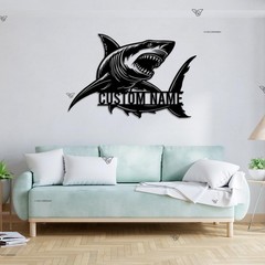 Custom Great White Shark LED Metal Sign Personalized Beach House Wall Decor