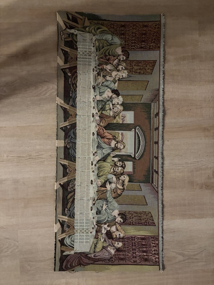 Woven Fringed The Last Supper Religious Wall Tapestry Hanging 35 x 14