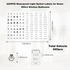 Transparent Light Switch Labels 620PCS, Waterproof Switch Stickers for Home Offi