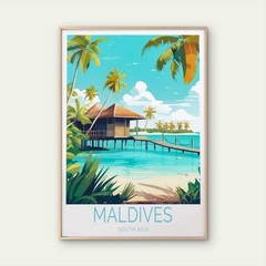 Maldives South Asia, Above Water Houses Travel Poster Choose Your Size