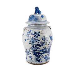 New Chinoiserie Antique Style Porcelain Temple Jar in Blue & White 18”
