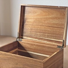 Personalized Storage Box w/ Hinged Lid, Acacia Wood, Wooden Memory Chest Large