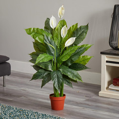 42In Artificial Peace Lily Plant with Real Touch Silk Leaves and White Flowers f