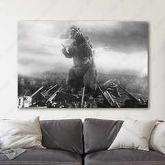 Godzilla 1954 1950s Movies Black and White Canvas Wall Art Print