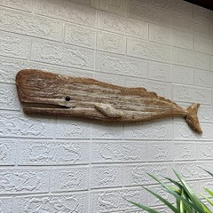 Wood Whale Wall Sculpture Coastal Whitewashed 29in Hanging Decor Art