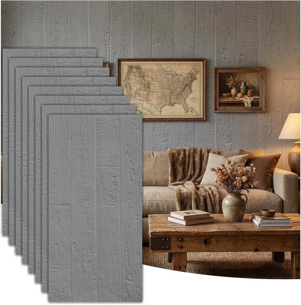 8 Pack 3D PU Wall Panels Cement Wainscoting Waterproof Accent Wall Gray 62 Sq Ft