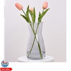 Glass Vases for Flowers, 8 Inch Tall Ins Modern Gray Crystal Clear Glass Vase…