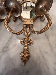 Vintage/Retro Brass Gold Oval Wall Mirror Candle Sconces Pair 8in x 20in