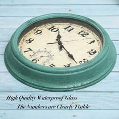 Vintage 12″ Indoor/Outdoor Water Resistant Retro Wall Clock with Thermometer